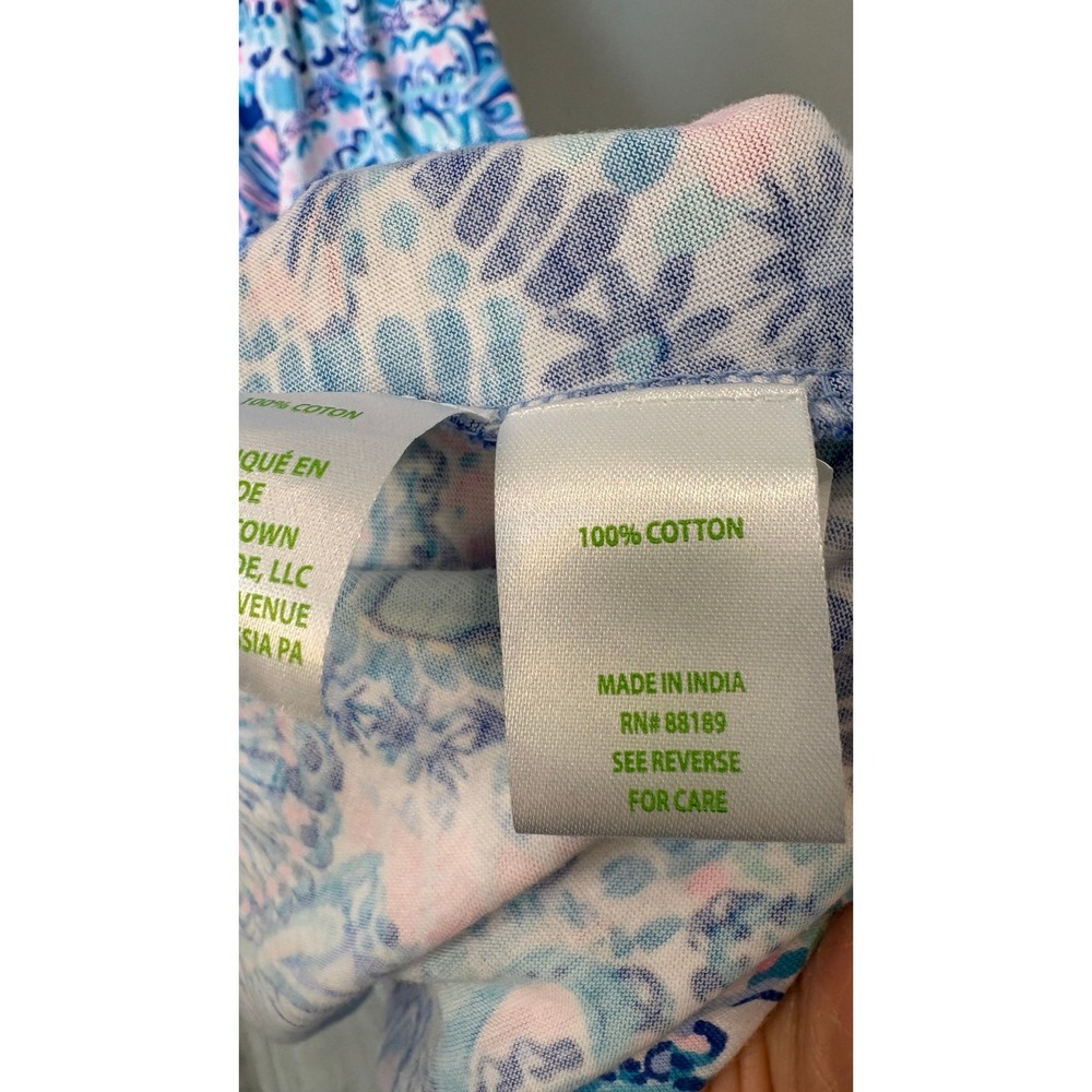 Lilly Pulitzer Geanna Tiered Cotton Shift Dress Blue Pink Shell Print Sz S - Picture 3 of 7